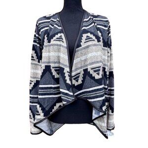 Love Couture Open Front Draped Cardigan Medium Neutral Aztec Print Western